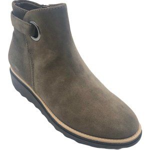 Clarks Women Sharon Spring Olive Suede Ankle Boots